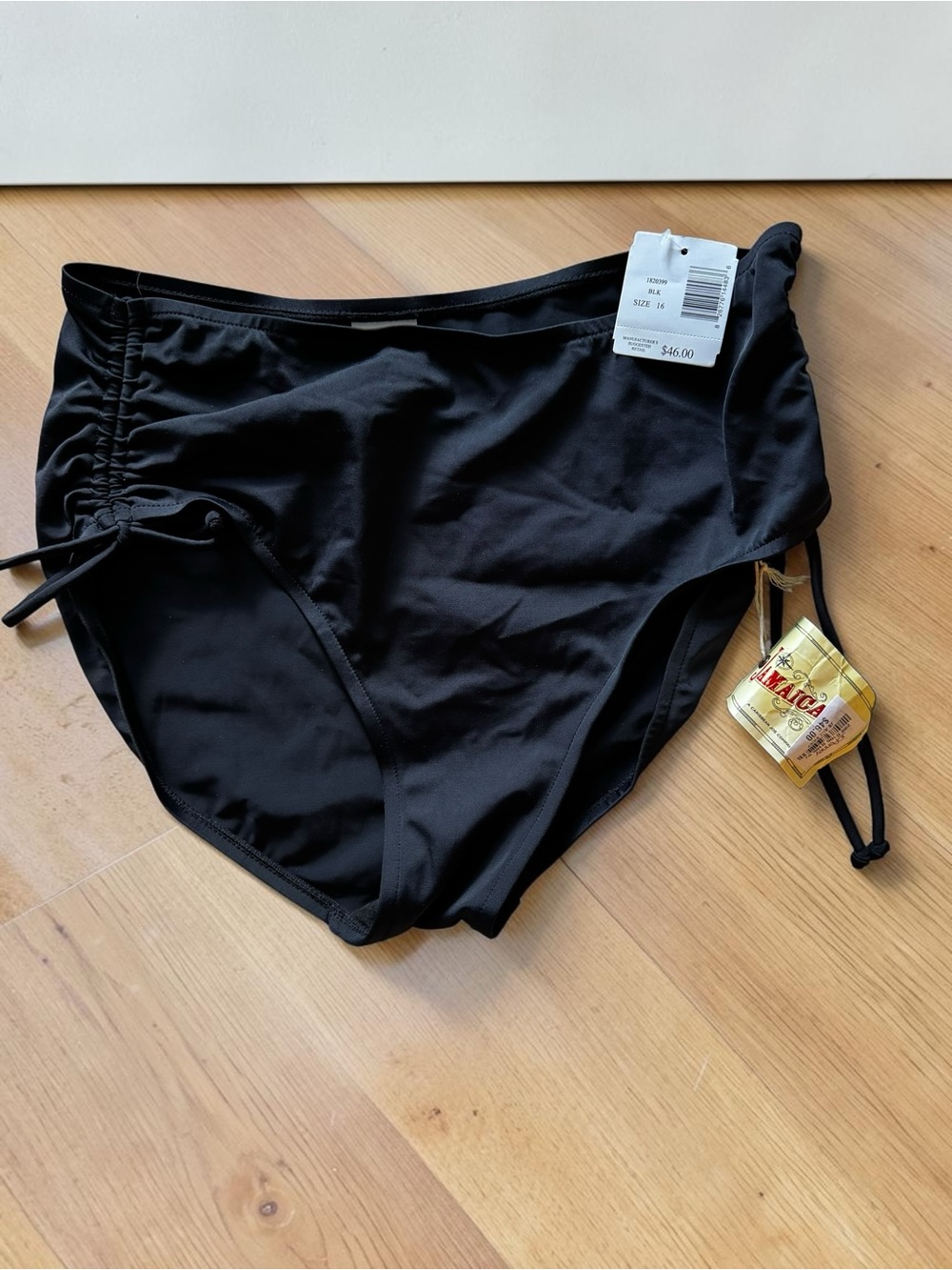 NWT Jamaica Black‎ Side Tie Swim Bottoms Size 16 High Waist Bikini Briefs